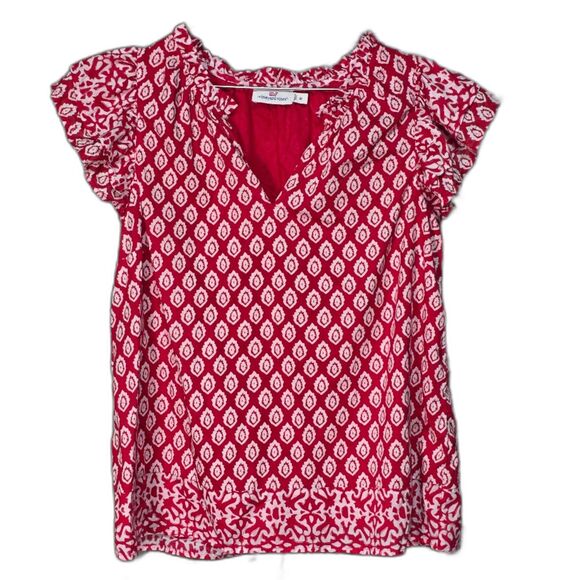 Vineyard Vines Tops - Vineyard Vines Lighthouse Red Tile Ruffle Top - Ruffle Sleeve - Size [M]